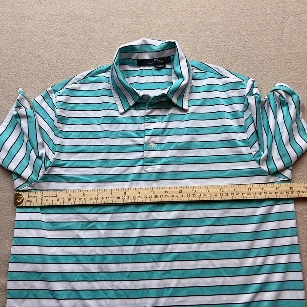 RLX Ralph Lauren Polo Shirt Mens Small Green White Striped Golf Performance - Picture 4 of 7